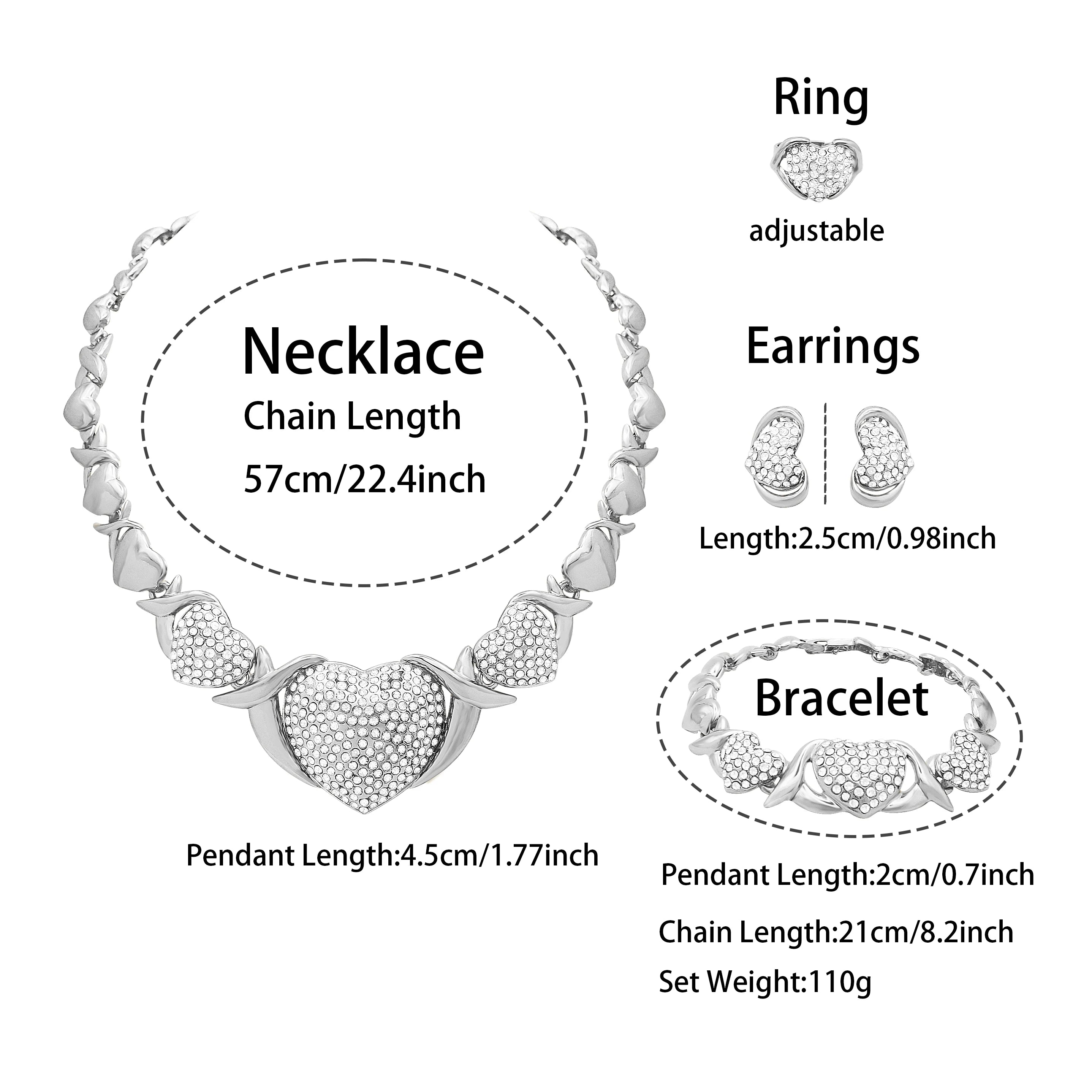 XOXO Heart Jewelry Set – Elegant Necklace & Earrings for Women