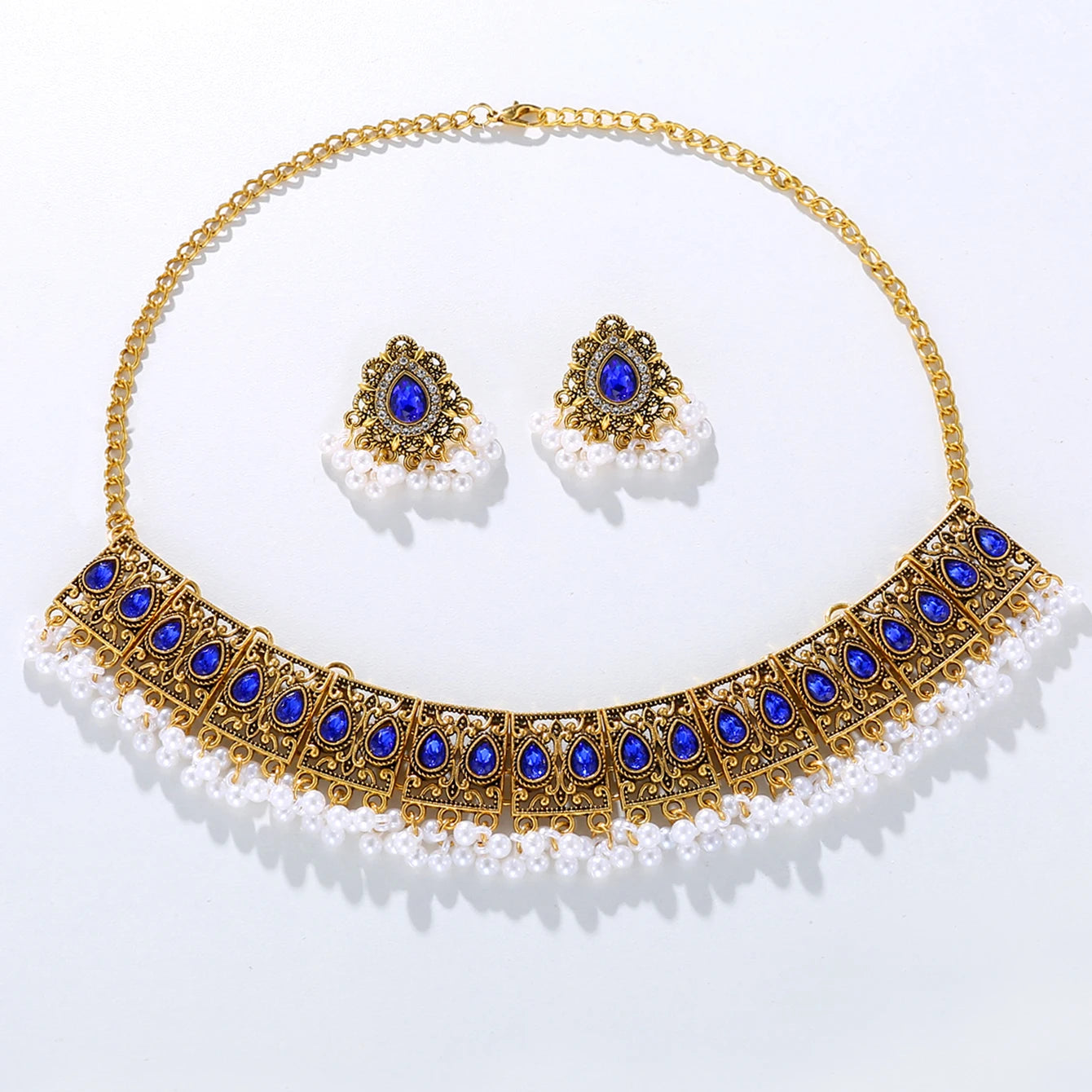 Antique Gold Indian Jewelry Set – Ethnic Bridal Necklace & Earrings