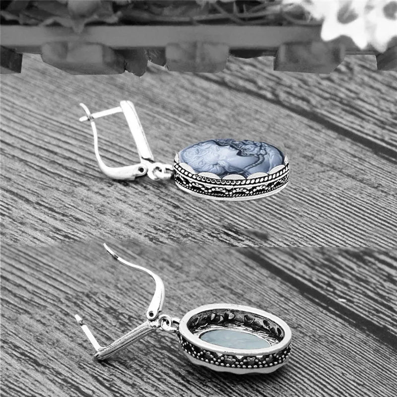 Lady Queen Cameo Jewelry Set | Vintage Necklace & Earrings for Women