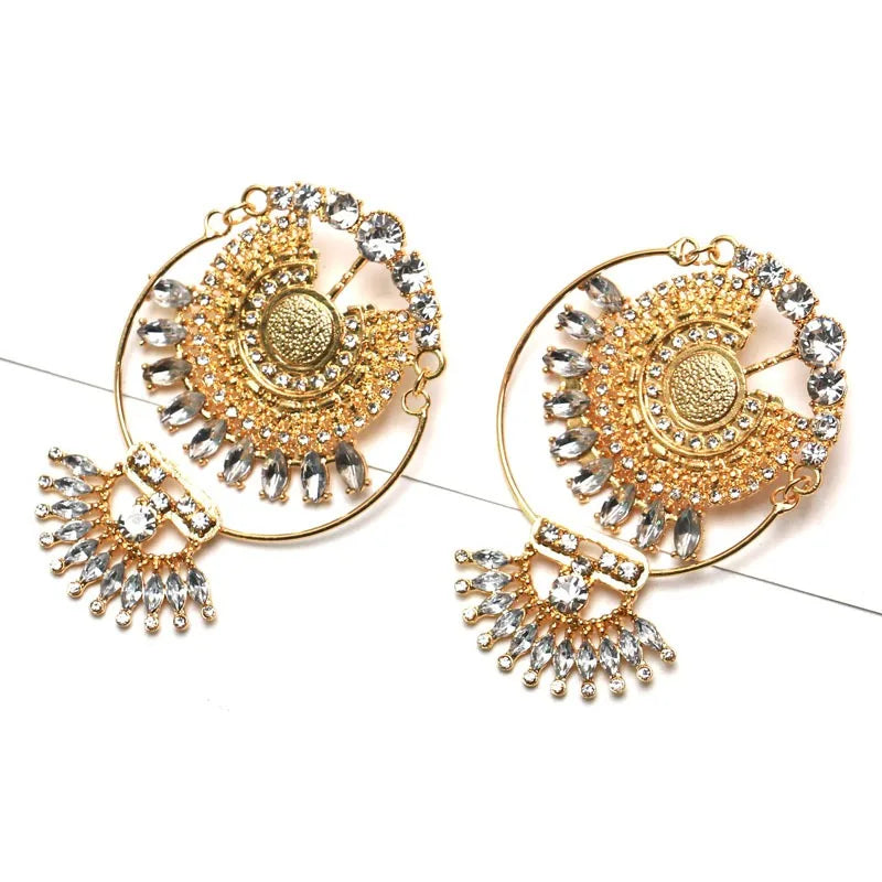 European & American Retro Earrings – High-End Alloy with Crystal Detailing