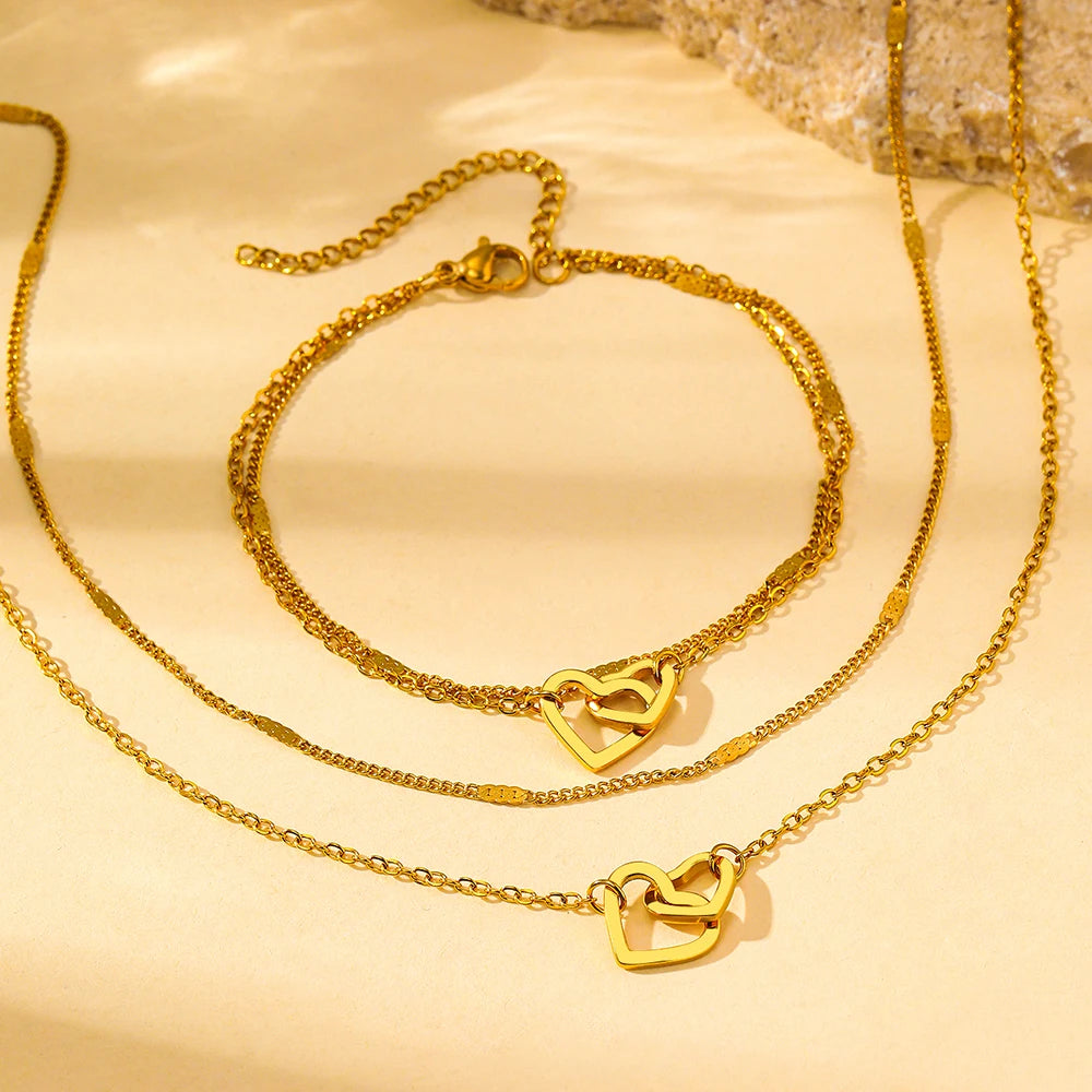 High-End Stainless Steel Jewelry Set – Love Necklace & Bracelet for Women