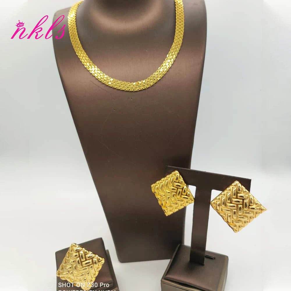 Classic African Jewelry Set – Gold Tone Chain, Earrings & Ring for Special Occasions