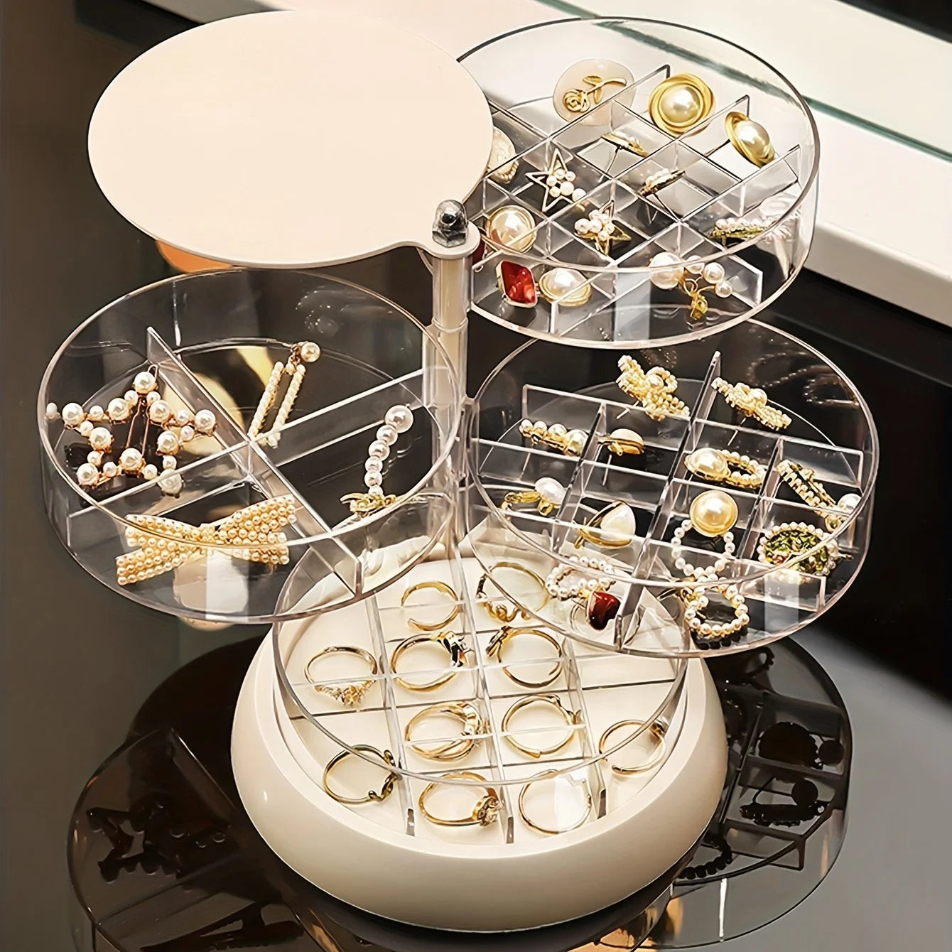 Transparent Rotating Jewelry Box | Multi-Layer Storage for Earrings & Necklaces