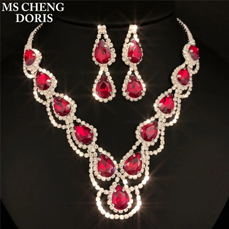 Blue Rhinestone Choker Jewelry Set – Luxury Bridal Necklace & Earrings