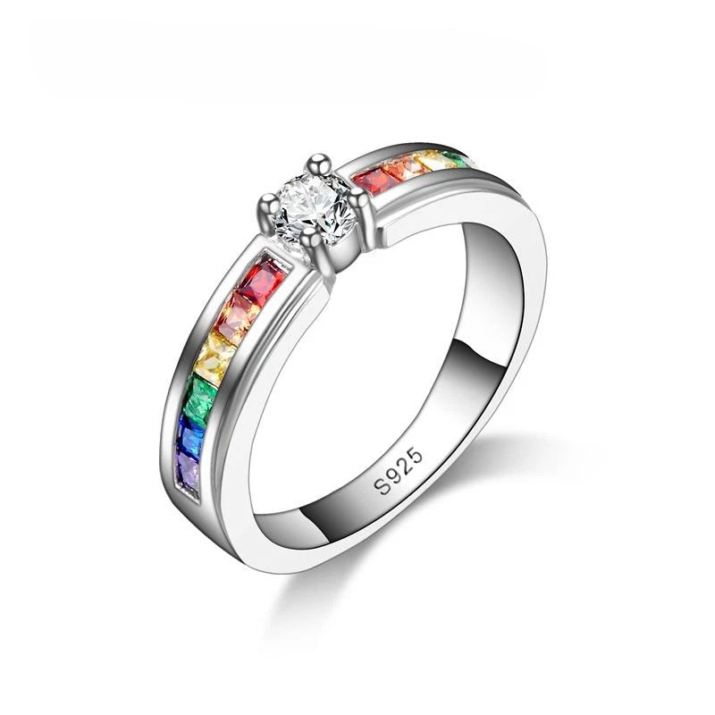 Lovely Rainbow Zircon Ring – 925 Sterling Silver Wedding & Party Accessory