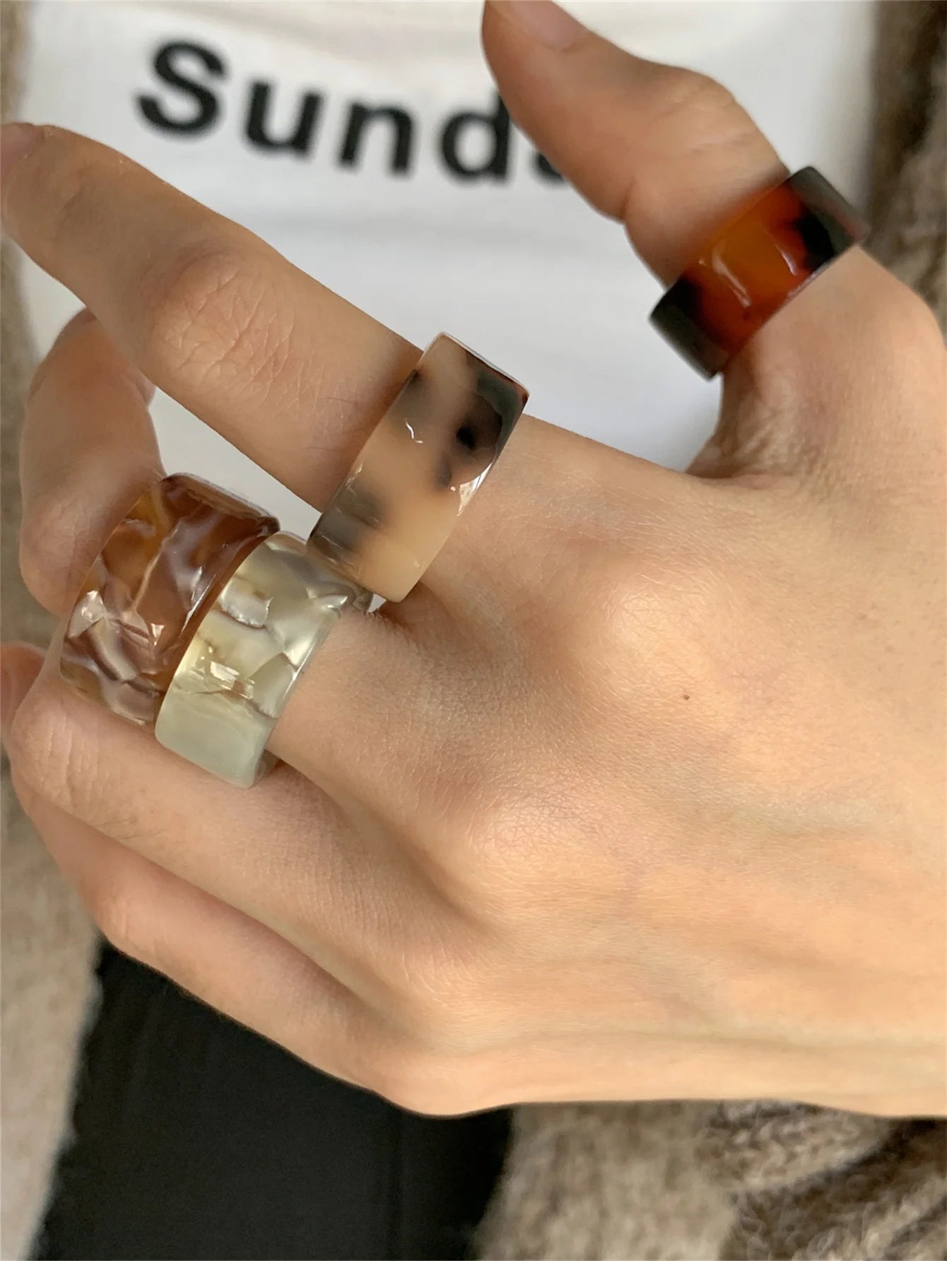 Fashion Resin Rings | 4-Piece Colorful Chunky Jewelry for Women