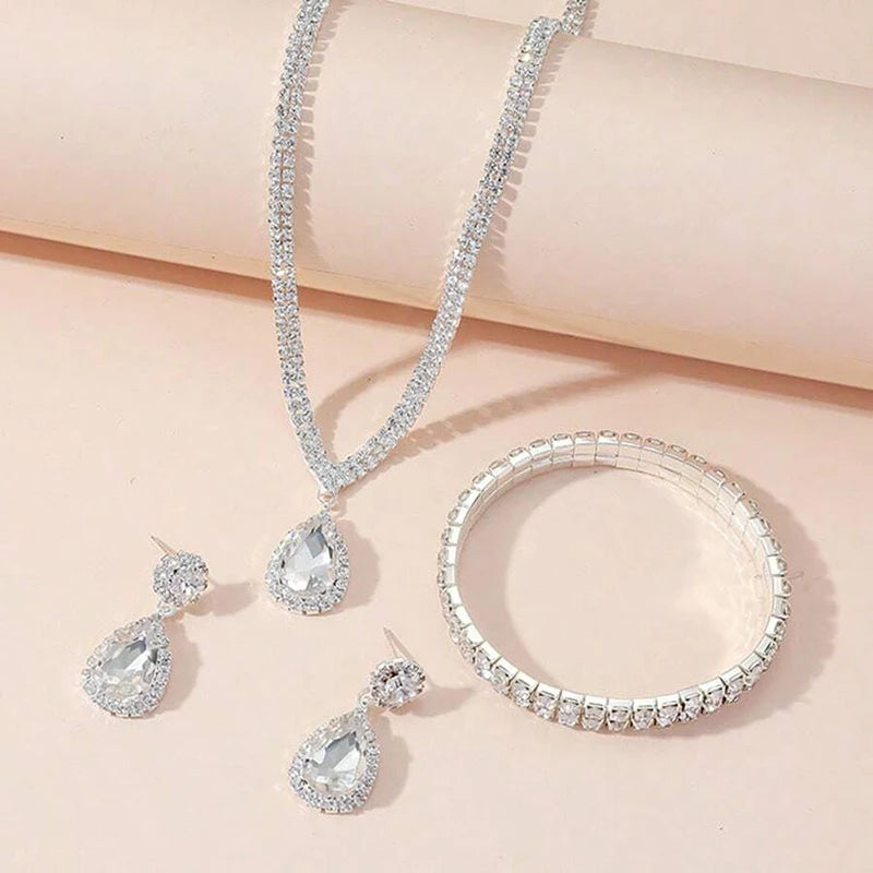Exquisite 4-Piece Jewelry Set – Crystal Rhinestone Necklace, Earrings, Bracelet & Pendant