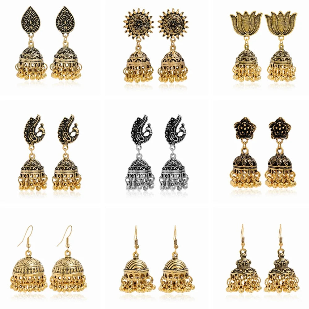 Indian Style Tassel Earrings | Retro Carved Bead Jhumka Jewelry