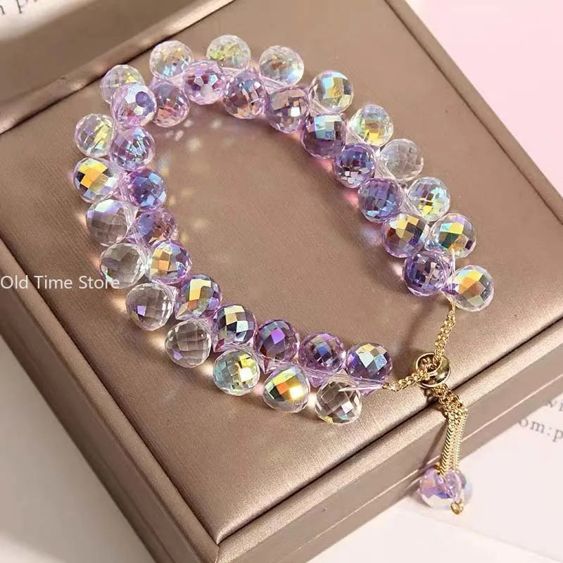 Handmade Charm Bracelet – Brilliant Zircon & Purple Crystal Beads