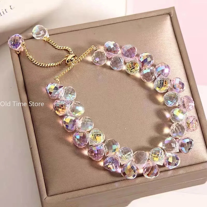 Handmade Charm Bracelet – Brilliant Zircon & Purple Crystal Beads