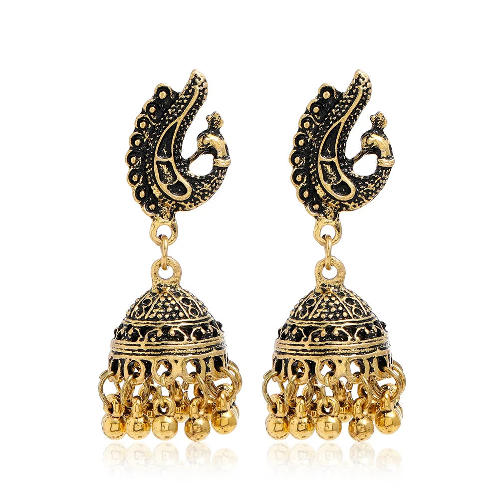Indian Style Tassel Earrings | Retro Carved Bead Jhumka Jewelry