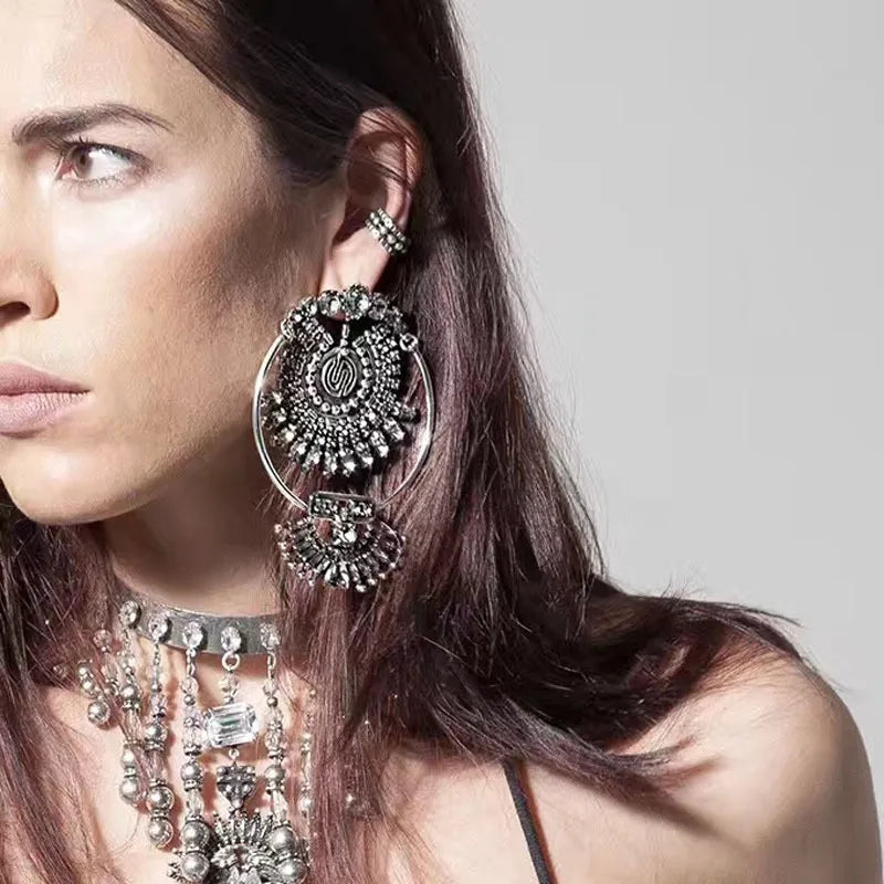 fashionable European American jewellery earrings women high-end retro design women's earring alloy crystal studded jewelry