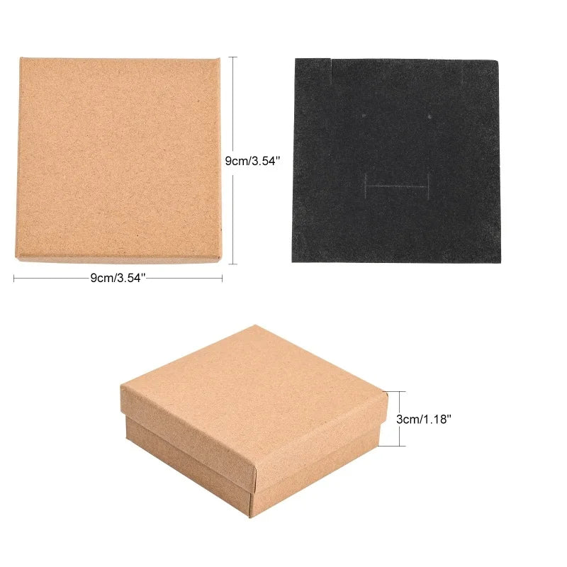 Square Jewelry Gift Boxes – 12pcs Tan Cardboard Ring Boxes (9x9x3cm)