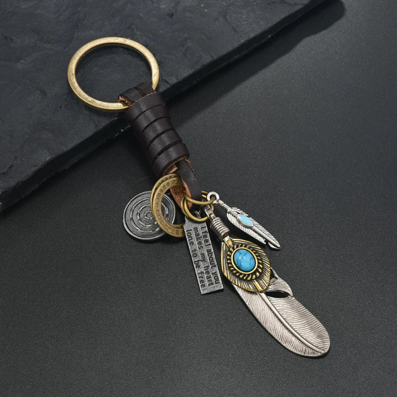 Vintage Keychain Accessories – Irregular Metal & Leather Charms