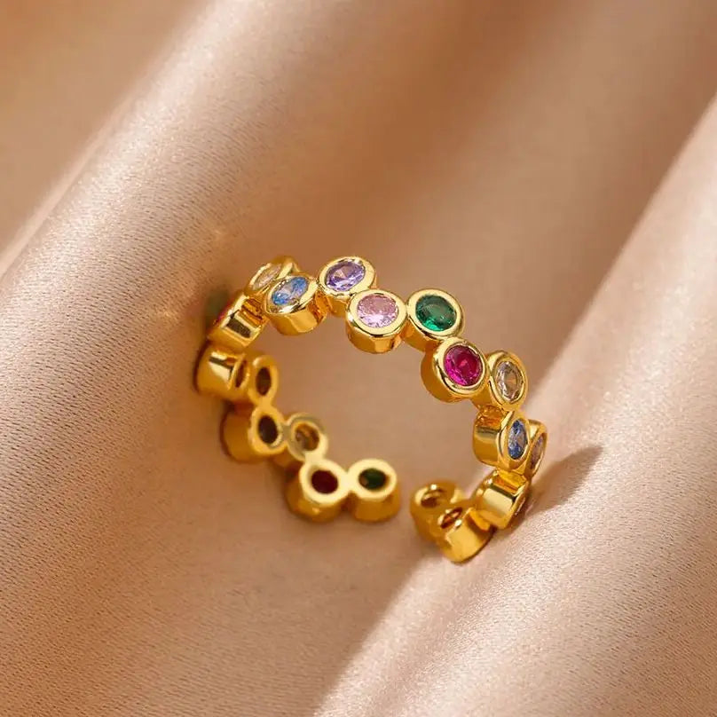 Women’s Adjustable Ring – Colorful Gold Stainless Steel Jewelry