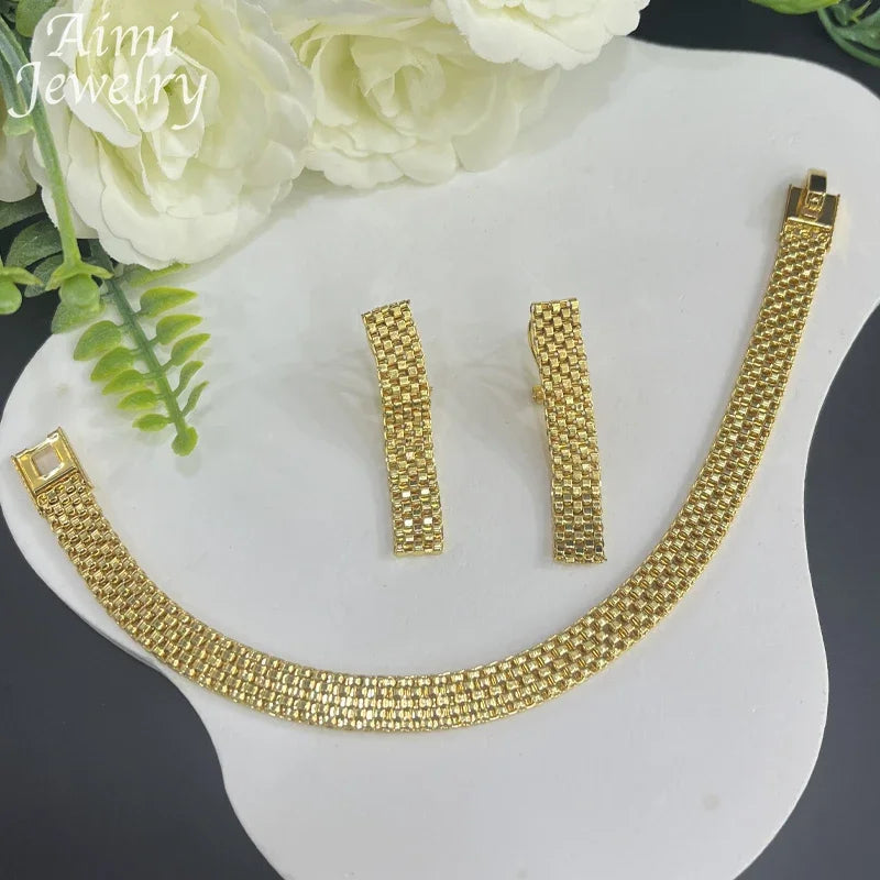 Italian Jewelry Set – 18K Gold Plated Necklace, Earrings & Bracelet