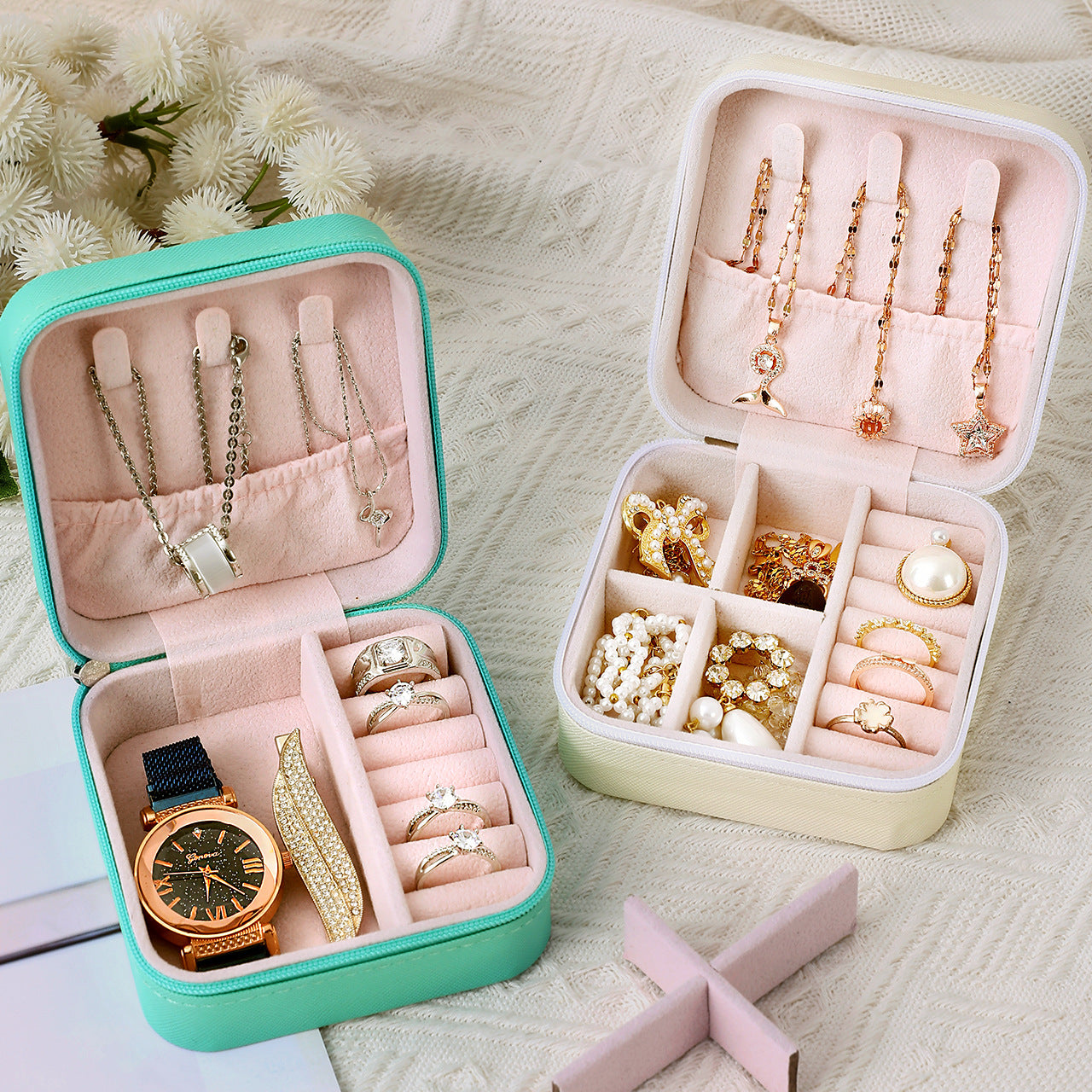 Compact Jewelry Organizer – Travel Storage Box with Zipper