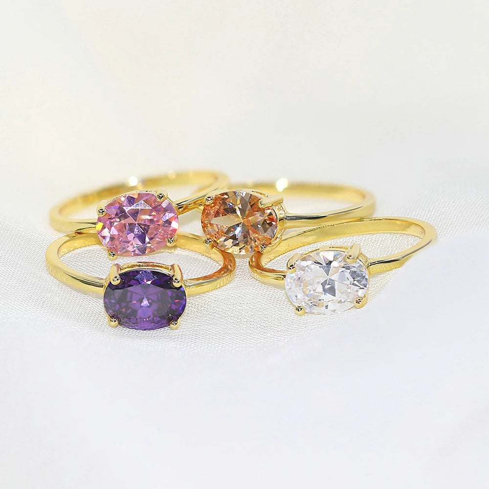 Light Gold Zircon Ring | Simple Oval Wedding & Friendship Jewelry