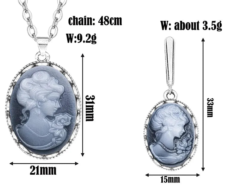 Lady Queen Cameo Jewelry Set | Vintage Necklace & Earrings for Women