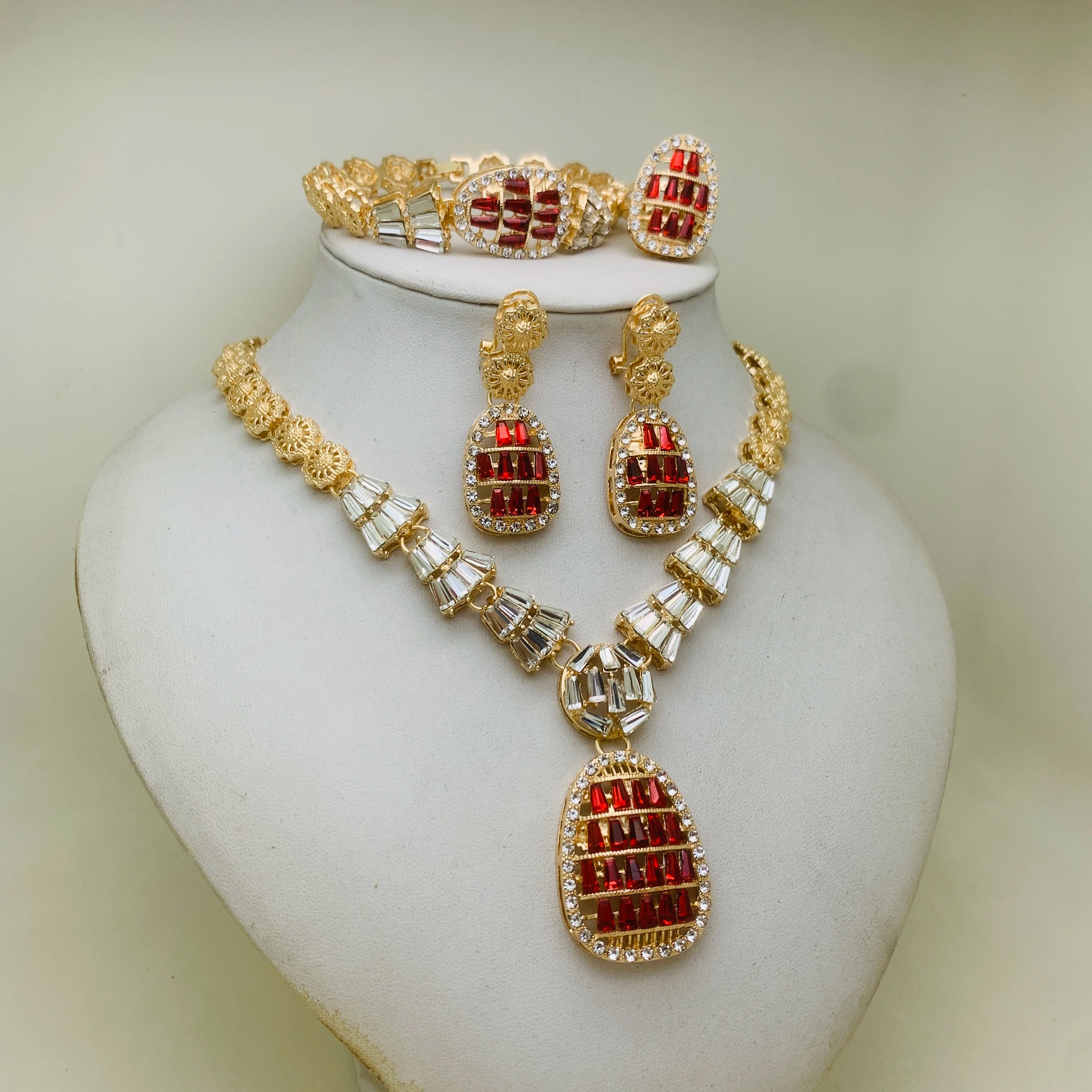 Gold Color Bridal Jewelry Set – Nigerian Wedding Necklace & Earrings