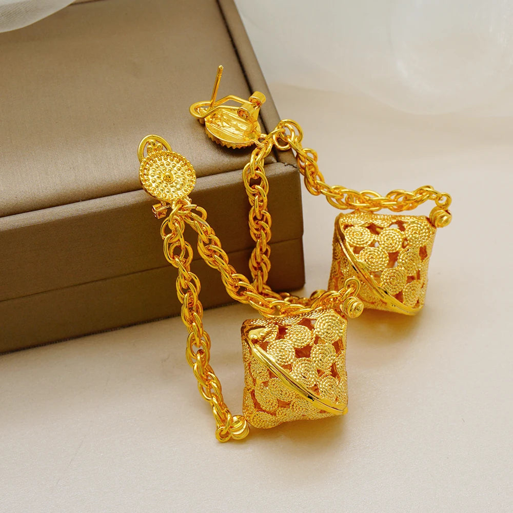 Luxury Dubai Bridal Jewelry Set – Gold Color Necklace & Earrings for Weddings 2025