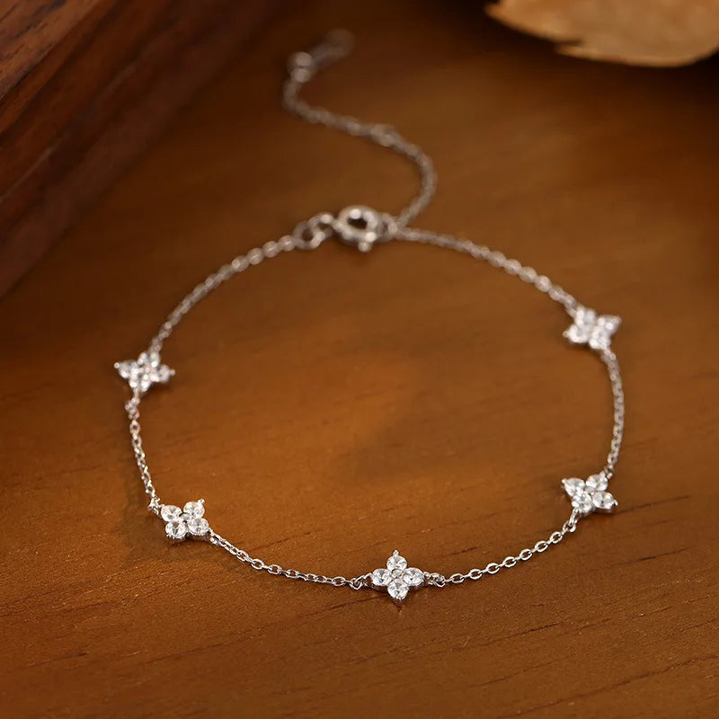 925 Silver Adjustable Bracelet – Simple Beaded Design for Women