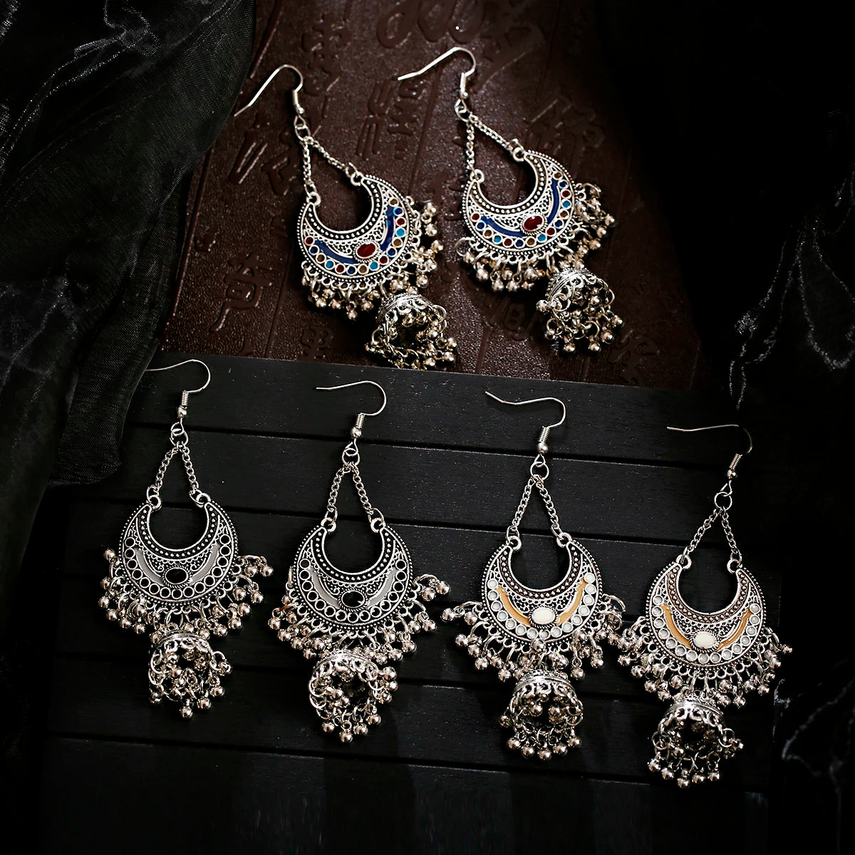 Boho Gypsy Earrings | Oxidized Silver Lantern Tassel Design