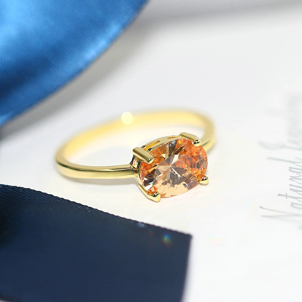 Light Gold Zircon Ring | Simple Oval Wedding & Friendship Jewelry