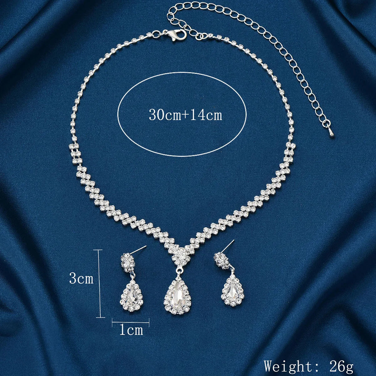 Classic Waterdrop Bridal Jewelry Set | Blue Crystal Necklace & Earring