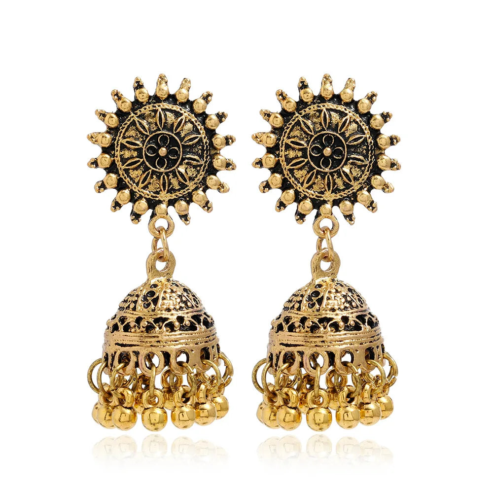 Indian Style Tassel Earrings | Retro Carved Bead Jhumka Jewelry