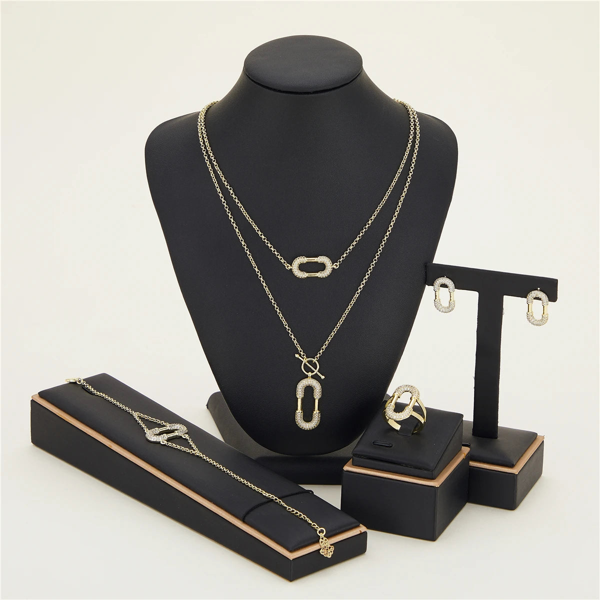 Elegant 14k Gold Jewelry Sets for Women – Necklace, Earrings, Ring & Bangle