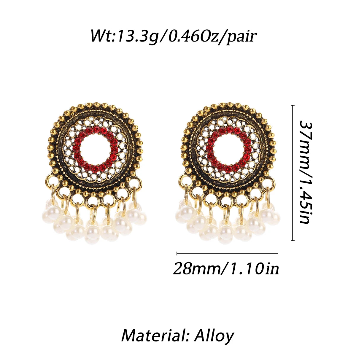 Red CZ Jhumka Earrings – Ethnic Beaded Tassel Jewelry for Women