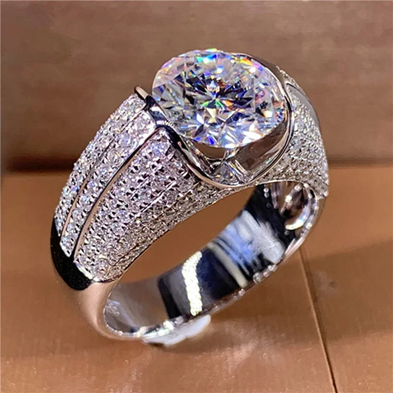 Women’s White Zircon Ring | Bright Silver Wedding & Party Jewelry