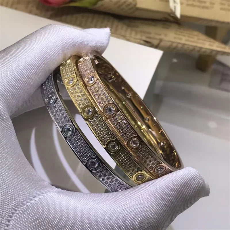 18K Gold Plated Bracelet Ring – 3-Row Zircon Encrusted Bangle