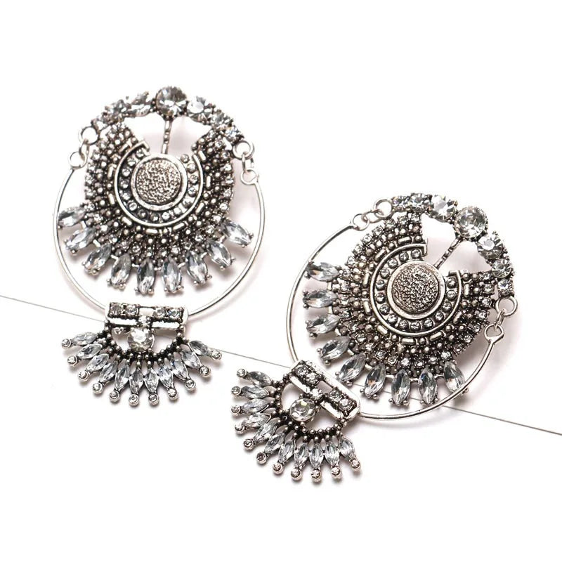 fashionable European American jewellery earrings women high-end retro design women's earring alloy crystal studded jewelry