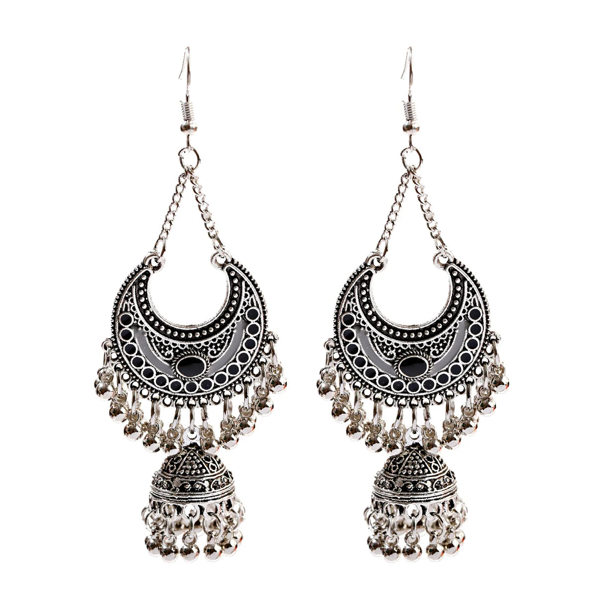 Boho Gypsy Earrings | Oxidized Silver Lantern Tassel Design