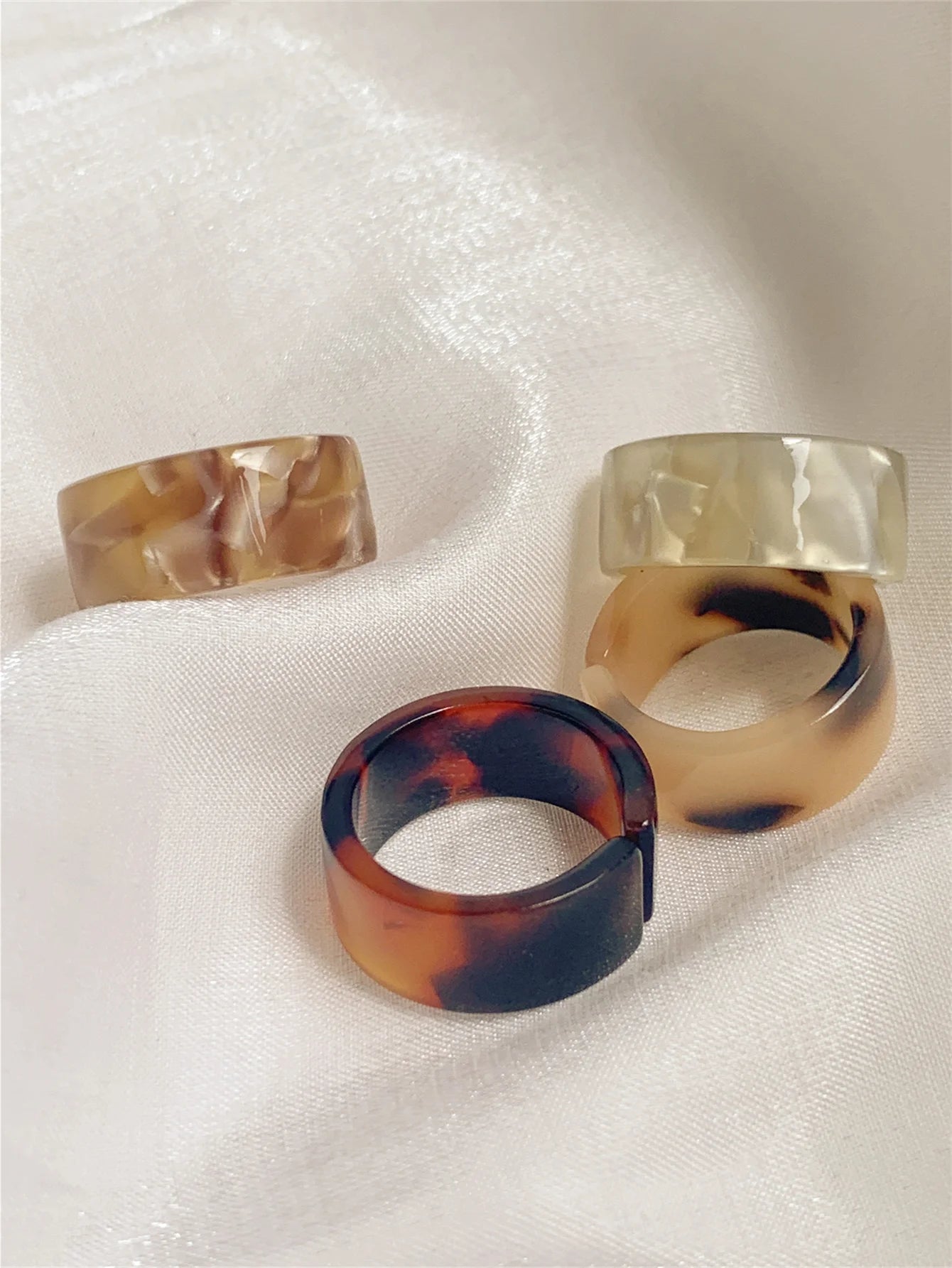 Fashion Resin Rings | 4-Piece Colorful Chunky Jewelry for Women