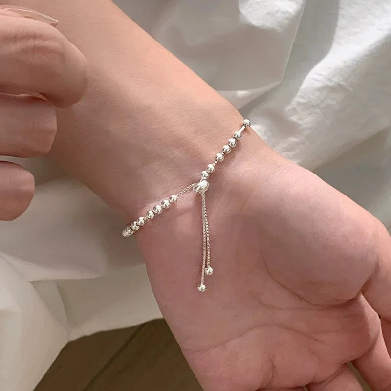 Elegant 925 Sterling Silver Beaded Bracelet | Unisex Adjustable Jewelry