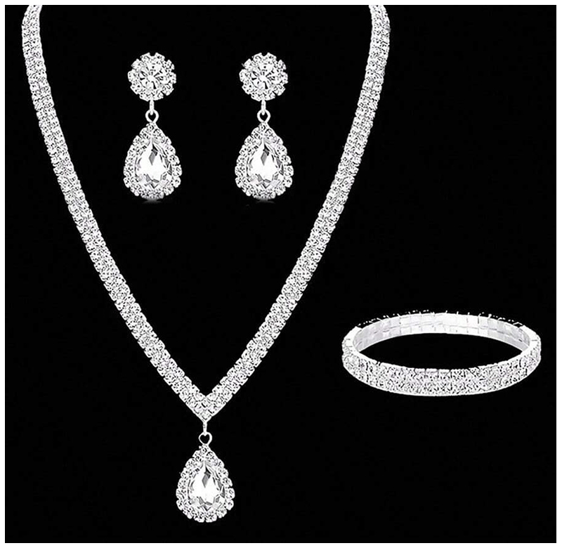 Exquisite 4-Piece Jewelry Set – Crystal Rhinestone Necklace, Earrings, Bracelet & Pendant