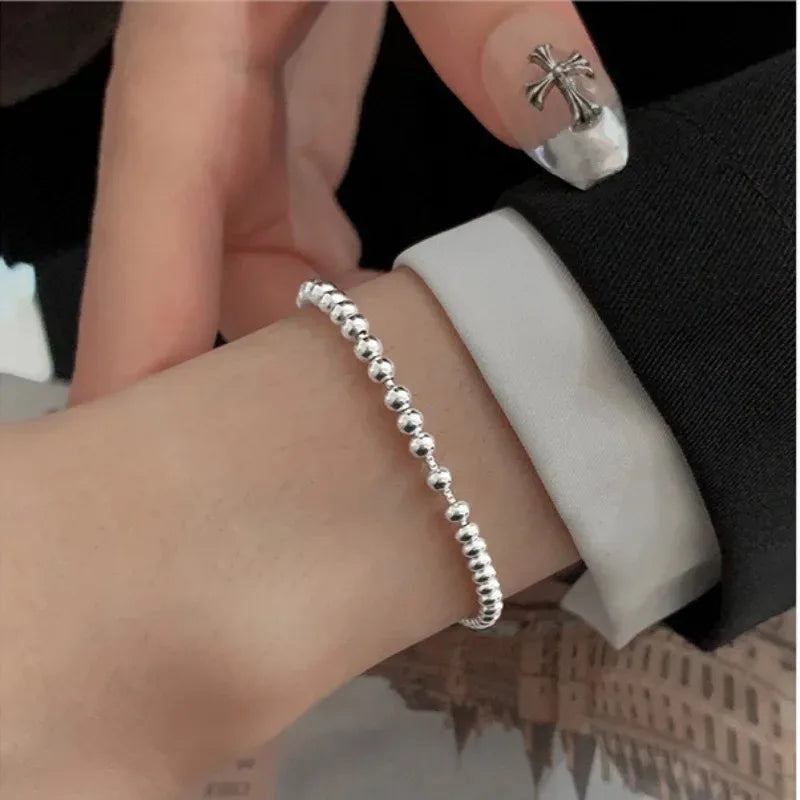 Elegant 925 Sterling Silver Beaded Bracelet | Unisex Adjustable Jewelry