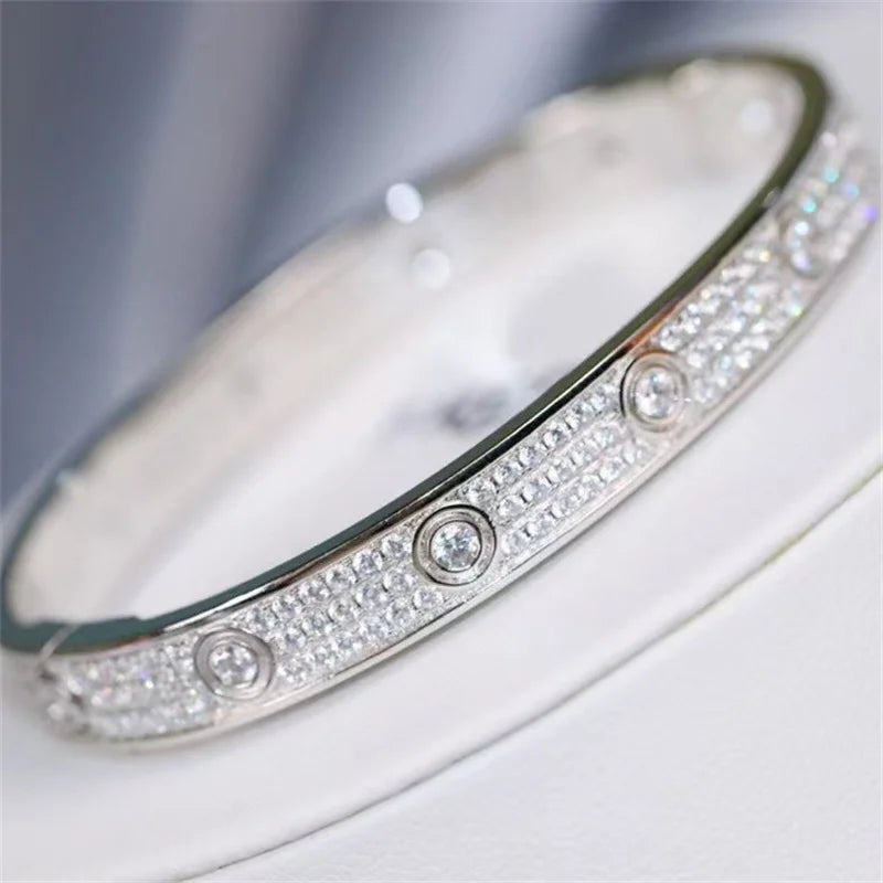 18K Gold Plated Bracelet Ring – 3-Row Zircon Encrusted Bangle