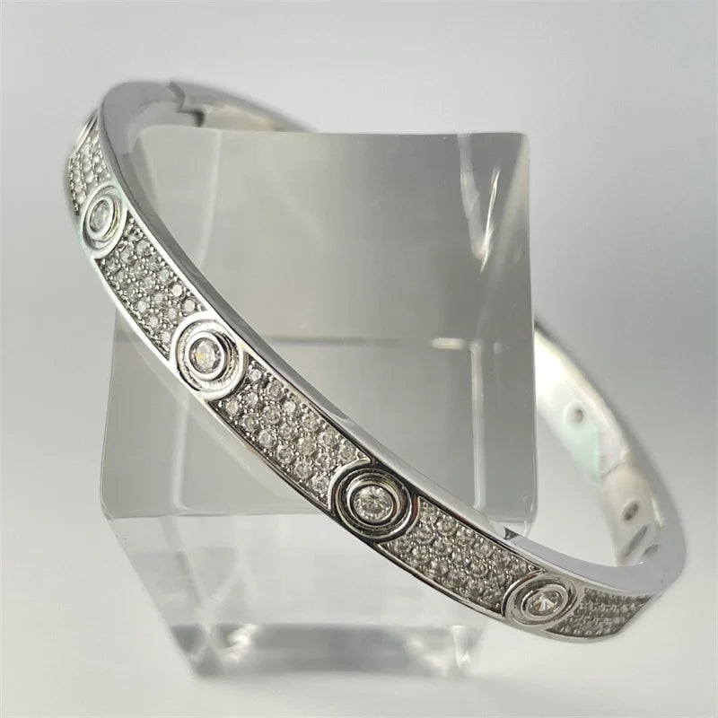 18K Gold Plated Bracelet Ring – 3-Row Zircon Encrusted Bangle