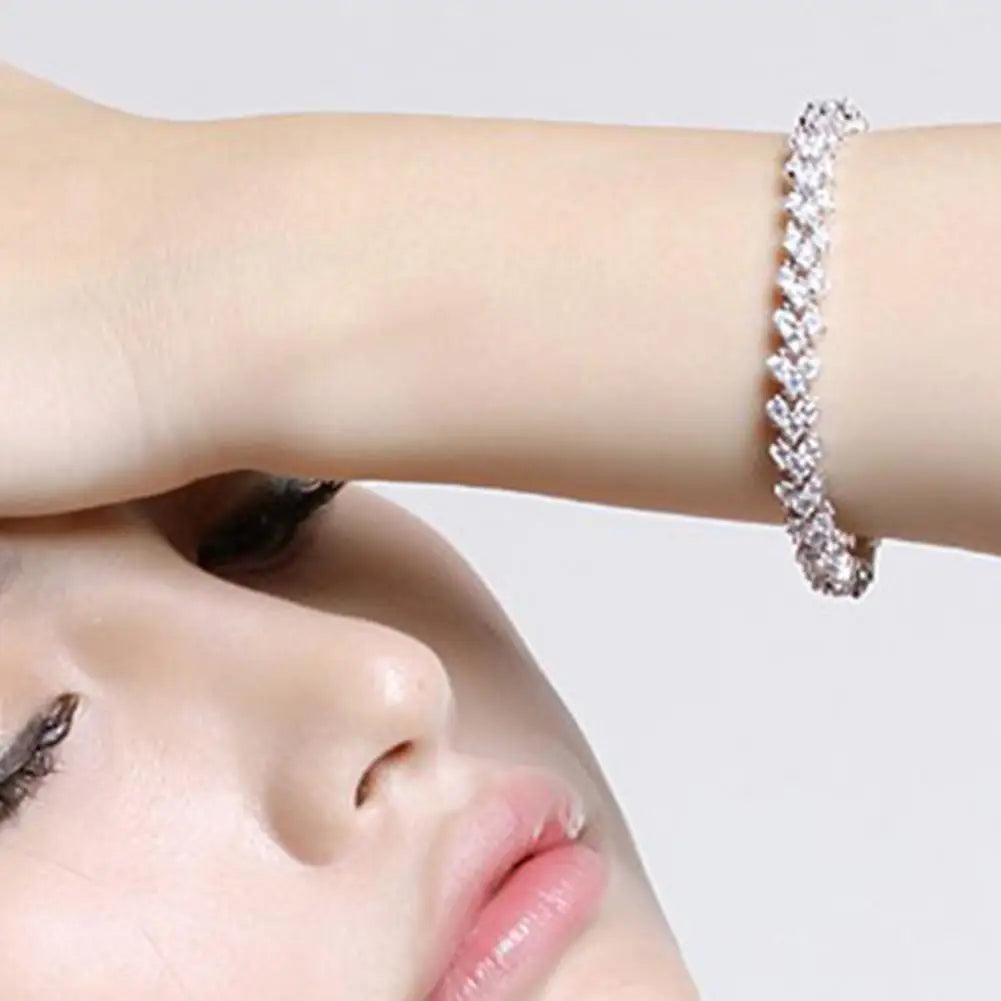 Cubic Zirconia Chain Bangle – Elegant Shiny Bracelet for Women