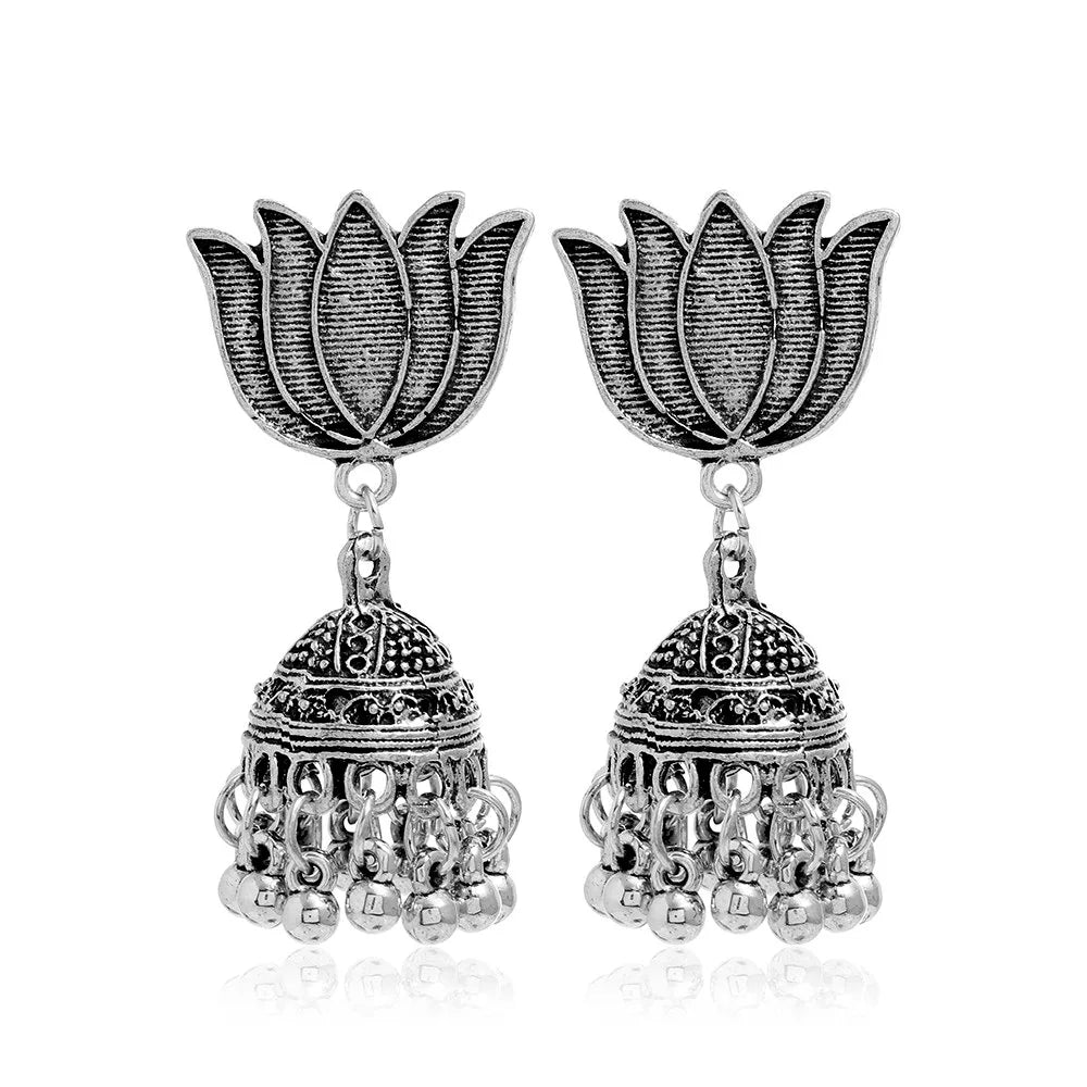 Indian Style Tassel Earrings | Retro Carved Bead Jhumka Jewelry