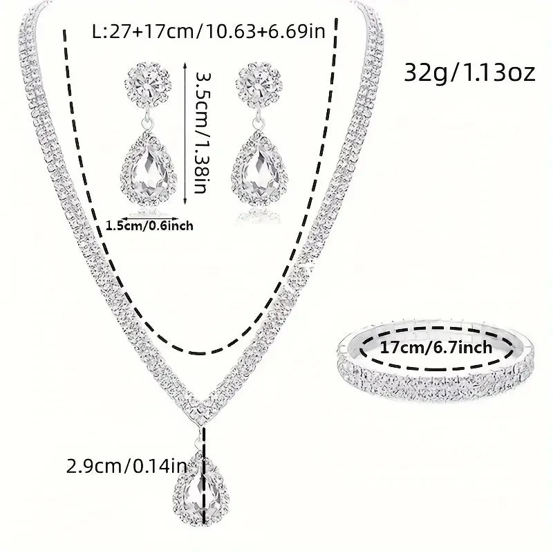 Exquisite 4-Piece Jewelry Set – Crystal Rhinestone Necklace, Earrings, Bracelet & Pendant