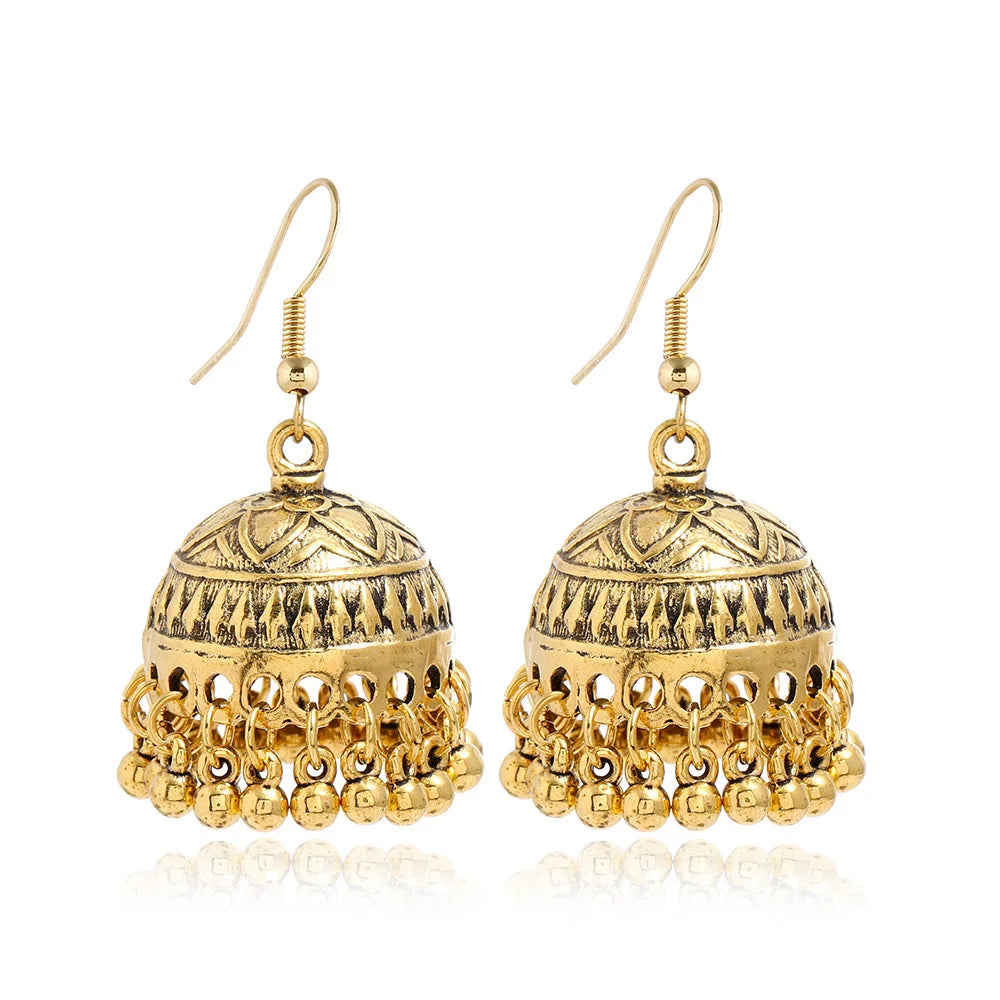 Indian Style Tassel Earrings | Retro Carved Bead Jhumka Jewelry