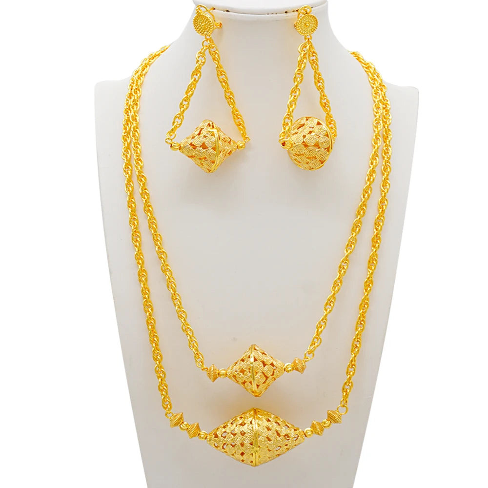 Luxury Dubai Bridal Jewelry Set – Gold Color Necklace & Earrings for Weddings 2025