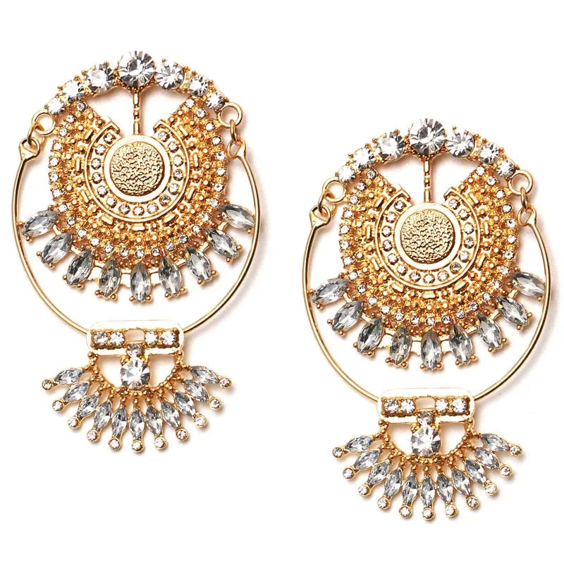 European & American Retro Earrings – High-End Alloy with Crystal Detailing
