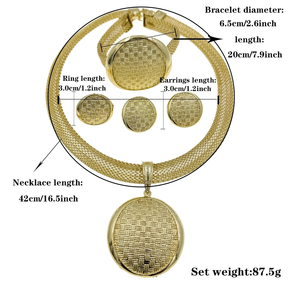 Bridal Indian Jewelry Set – Round Pendant Necklace with Earrings, Bracelet & Ring