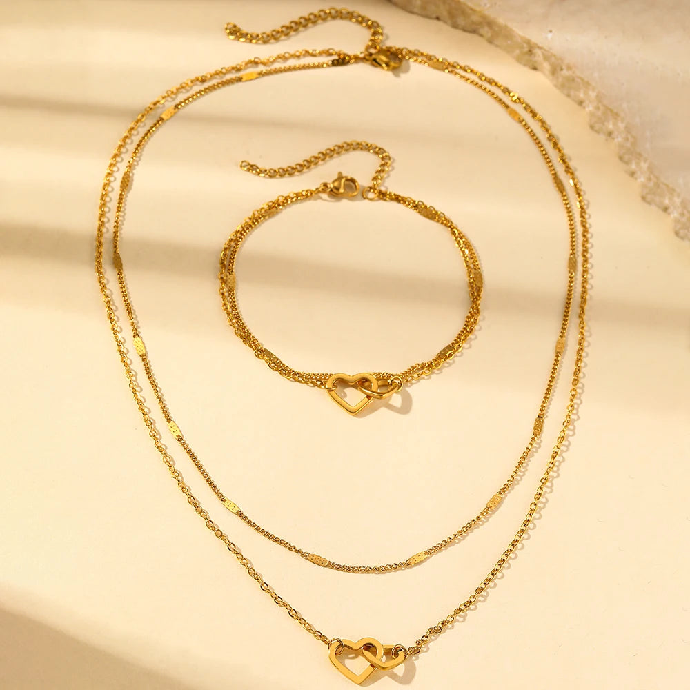 High-End Stainless Steel Jewelry Set – Love Necklace & Bracelet for Women